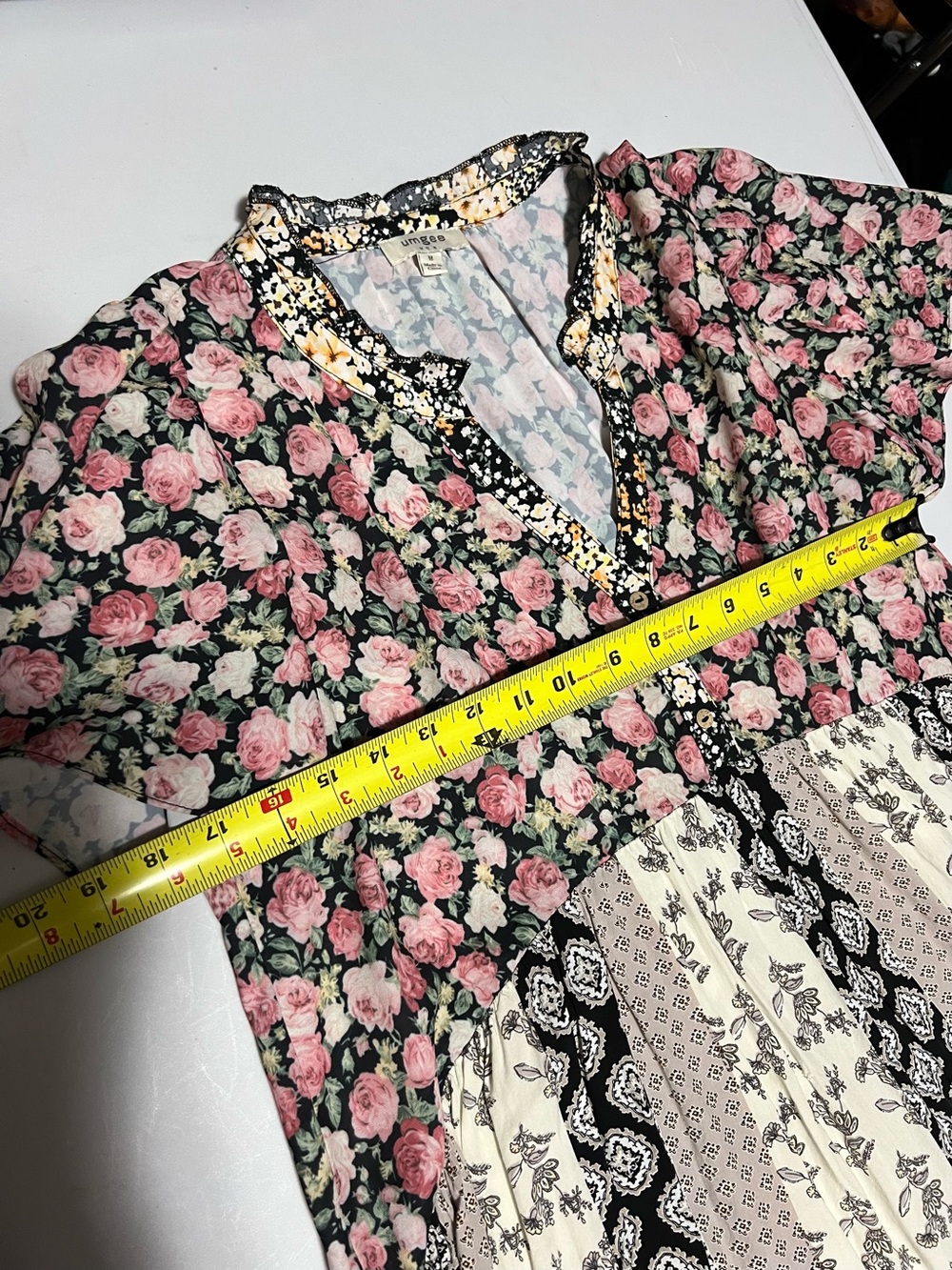 Umgee Pink Rose & Black Patchwork V-Neck Tunic - Picture 7 of 8
